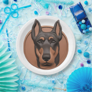 Plato De Papel Perro Doberman Inspirado en 3D