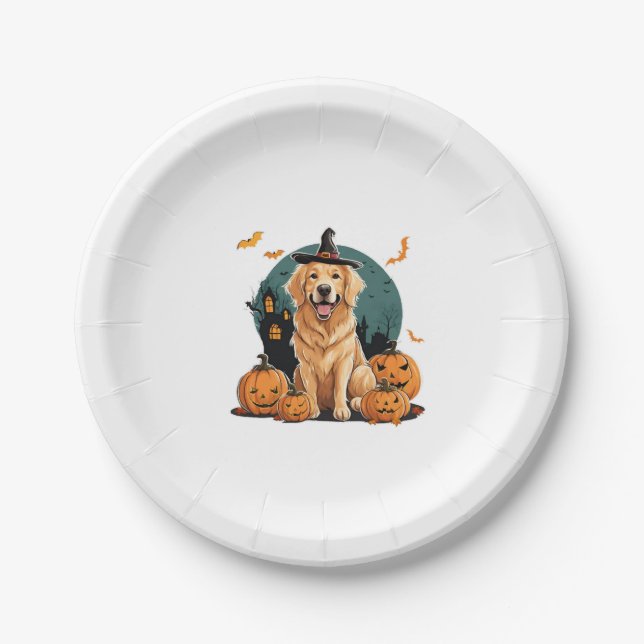 Plato De Papel perro en halloween divertido (Anverso)