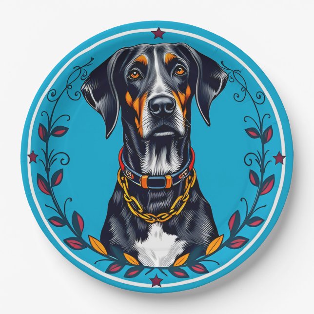 Plato De Papel Perro en un diseño floral circular (Anverso)
