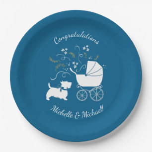 Plato De Papel Perro escocés Baby Shower cachorro escocés de colo