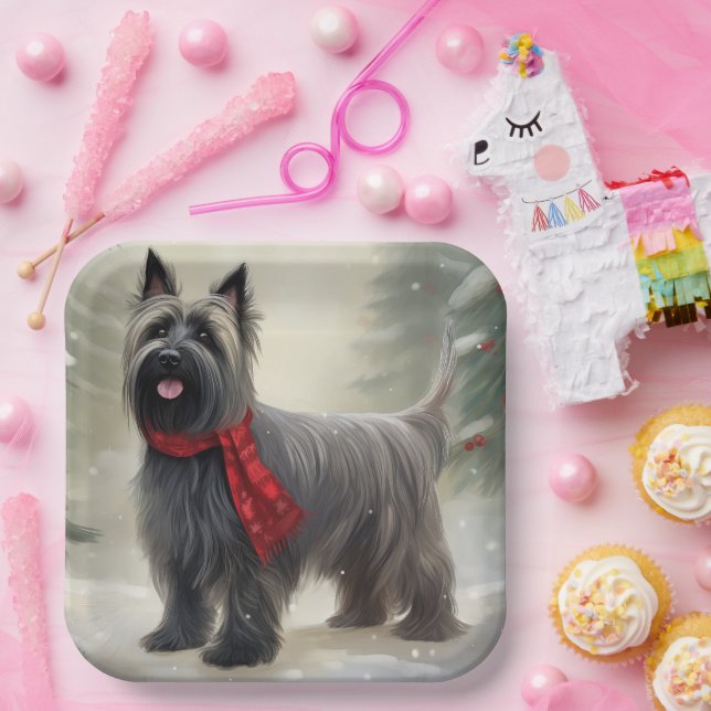 Plato De Papel Perro espumoso en Navidades de nieve (Fiesta)