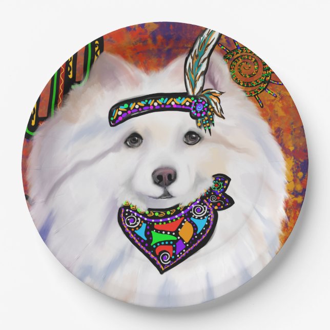 Plato De Papel Perro Esquimal Americano  (Anverso)