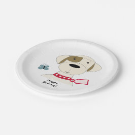 Plato De Papel Perro genial con collar rojo