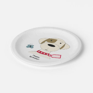 Plato De Papel Perro genial con collar rojo