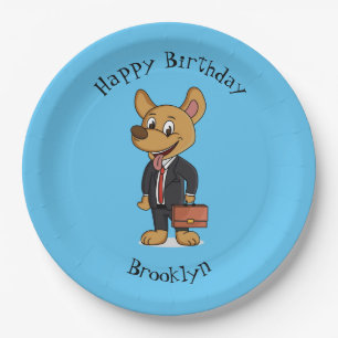 Plato De Papel Perro gracioso usando traje de negocios personaliz