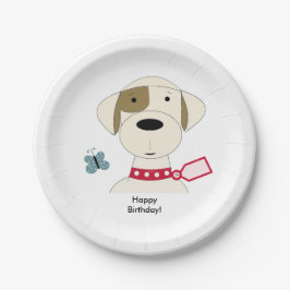 Plato De Papel Perro Guay con collar rojo