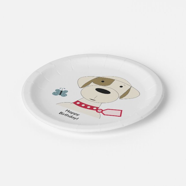 Plato De Papel Perro Guay con collar rojo (Angular)