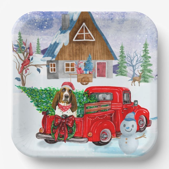 Plato De Papel Perro heonero basset en Navidades de vectores de n (Anverso)