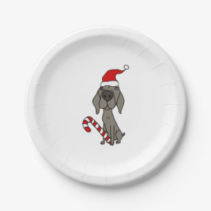 Plato De Papel Perro humorístico de Weimaraner en coche de Navida
