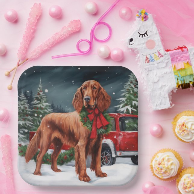 Plato De Papel Perro irlandés de la Red Setter en Navidades de Ni (Fiesta)
