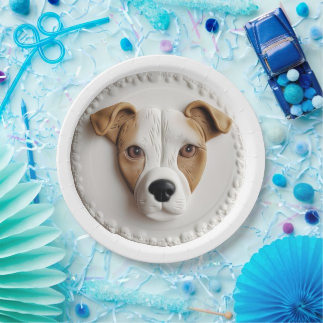 Plato De Papel Perro Jack Russell Inspirado en 3D (Fiesta)