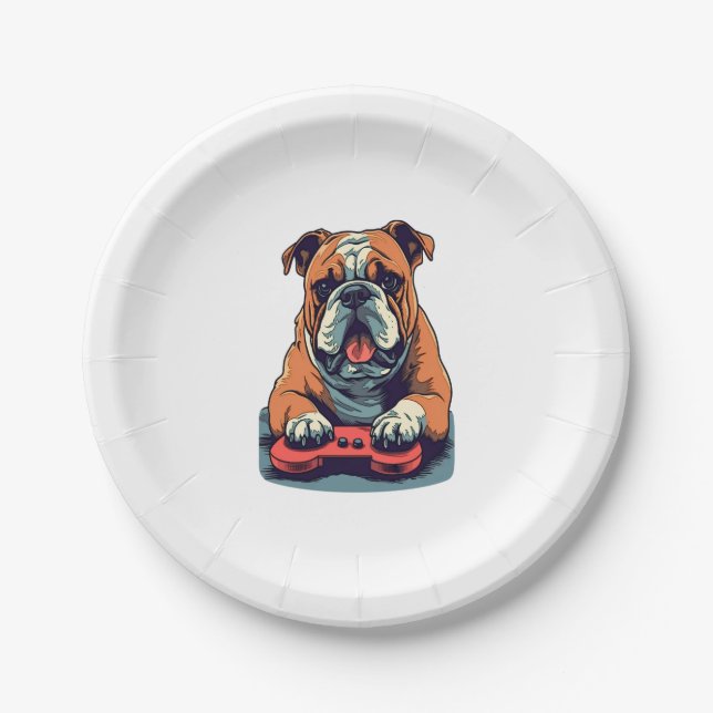 Plato De Papel Perro juega videojuegos (Anverso)