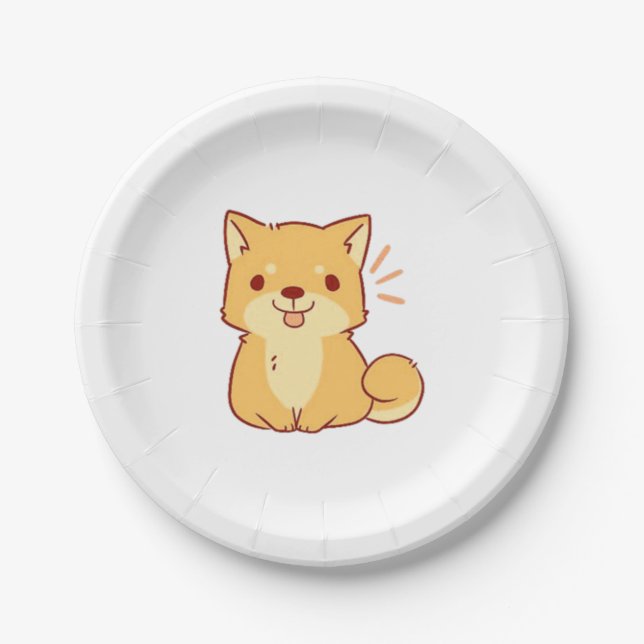 Plato De Papel Perro Kawaii Shiba (Anverso)