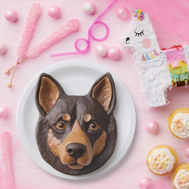 Plato De Papel Perro Kelpie Australiano Inspirado en 3D (Fiesta)
