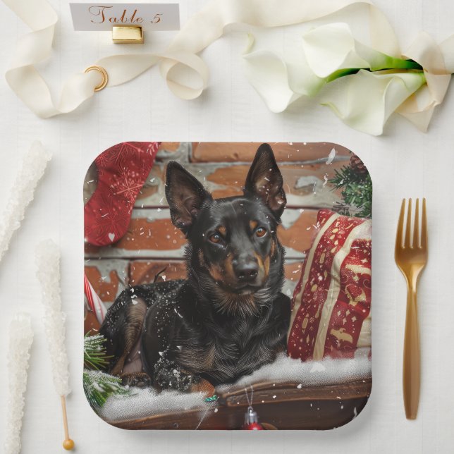 Plato De Papel Perro Kelpie Australiano Navidad Festiva (Boda)