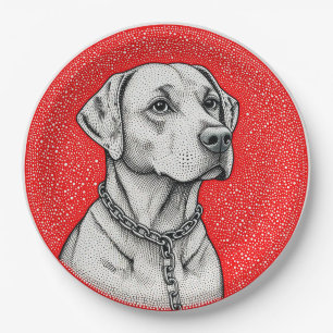Plato De Papel perro labrador dentro de un círculo decorativo