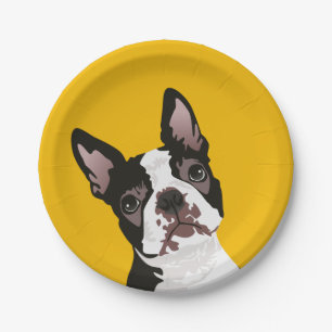 Plato De Papel Perro lindo de Boston Terrier para el dueño de