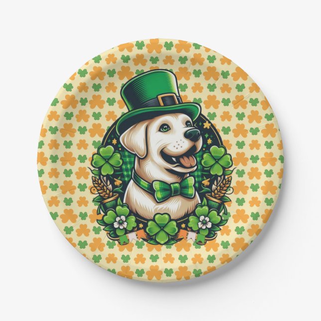 Plato De Papel Perro lindo del Día de San Patricio (Anverso)