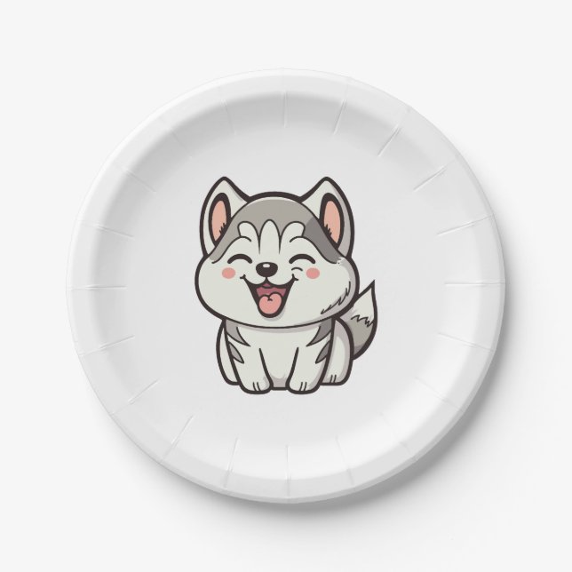 Plato De Papel Perro lindo siberiano cascarrón (Anverso)