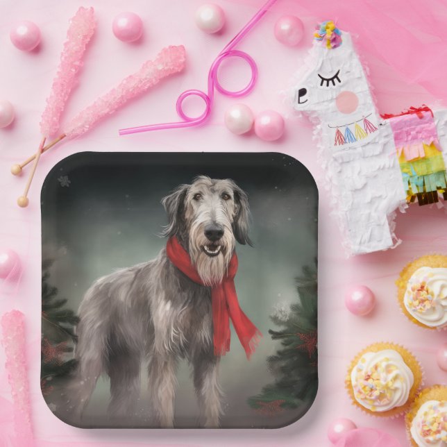 Plato De Papel Perro lobo de nieve Navidad (Fiesta)