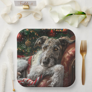 Plato De Papel Perro Lobo Sabueso Navidad Festiva