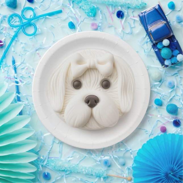 Plato De Papel Perro maltés inspirado en 3D (Fiesta)