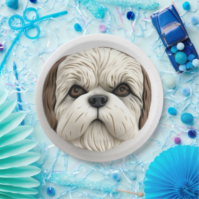 Plato De Papel Perro Malti Tzu 3D Inspirado (Fiesta)