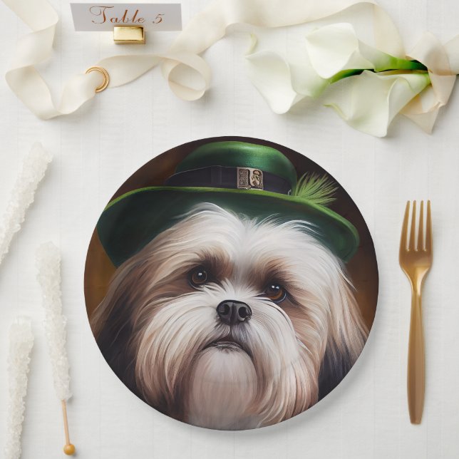 Plato De Papel Perro "Malti Tzu" con vestido "Día de San Patricio (Boda)