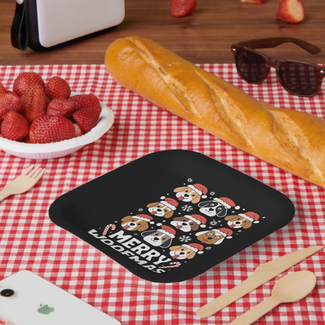 Plato De Papel Perro Mamá Navidades Merry Woofmas Perro Lover (Picnic)