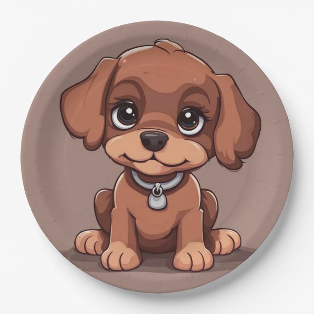 Plato De Papel Perro marrón lindo (Anverso)