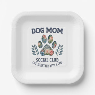 Plato De Papel Perro Mom Paw Floral