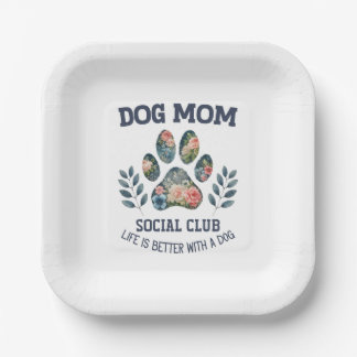 Plato De Papel Perro Mom Paw Floral