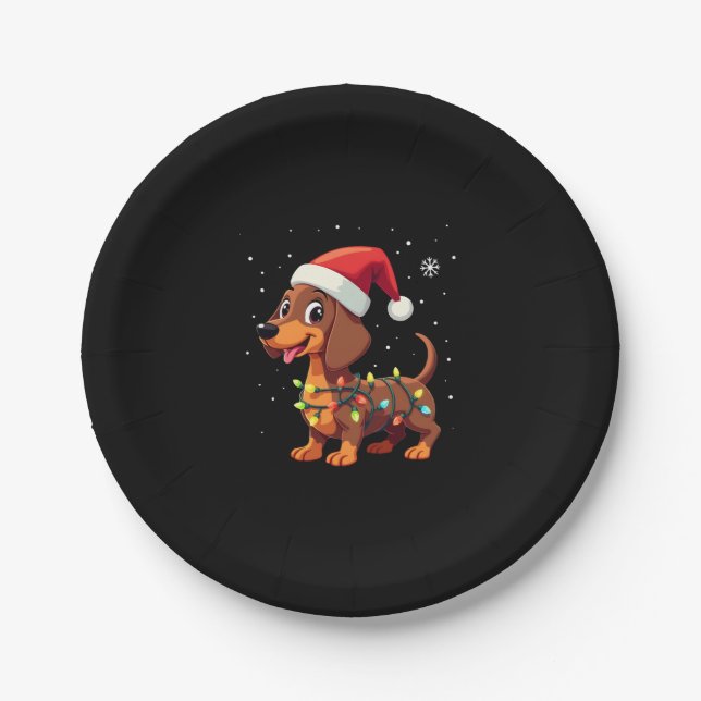 Plato De Papel Perro navidad Dachshund Santa Xmas Wiener 3 (Anverso)