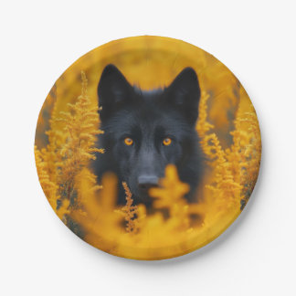 Plato De Papel Perro negro con ojos de oro asombrosos