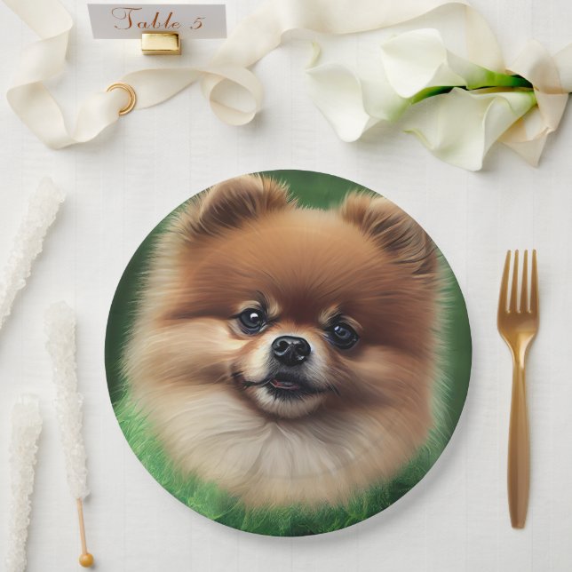 Plato De Papel Perro panomerano con vestido de San Patricio (Boda)