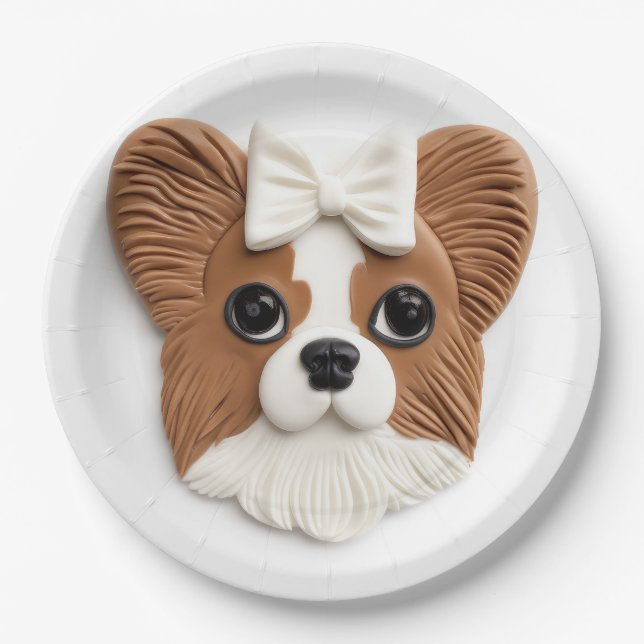 Plato De Papel Perro Papillon 3D Inspirado (Anverso)
