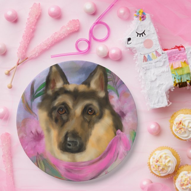 PLATO DE PAPEL PERRO PASTOR ALEMÁN (Fiesta)