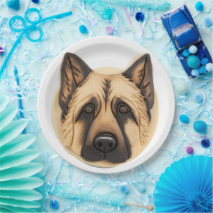 Plato De Papel Perro Pastor Alemán Inspirado en 3D