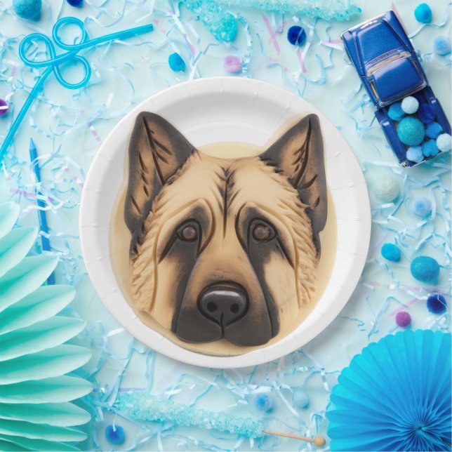Plato De Papel Perro Pastor Alemán Inspirado en 3D (Fiesta)