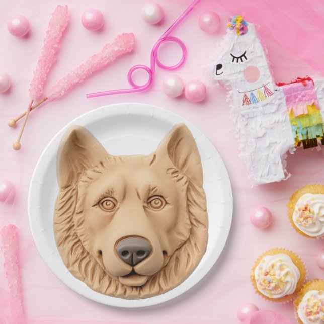 Plato De Papel Perro pastor belga Inspirado en 3D (Fiesta)