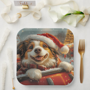 Plato De Papel Perro pastor de Anatolia Montaña Rusa Navidad