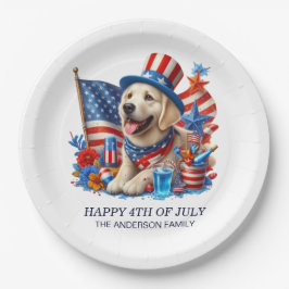 Plato De Papel Perro Patriótico Top Hat Red White Blue Stars Stri