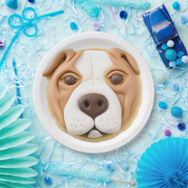 Plato De Papel Perro Pitbull 3D Inspirado (Fiesta)