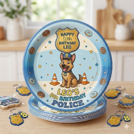 Plato De Papel Perro Policía Llamando a Todas las Unidades Cumple