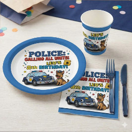 Plato De Papel Perro Policía Llamando a Todas las Unidades Cumple