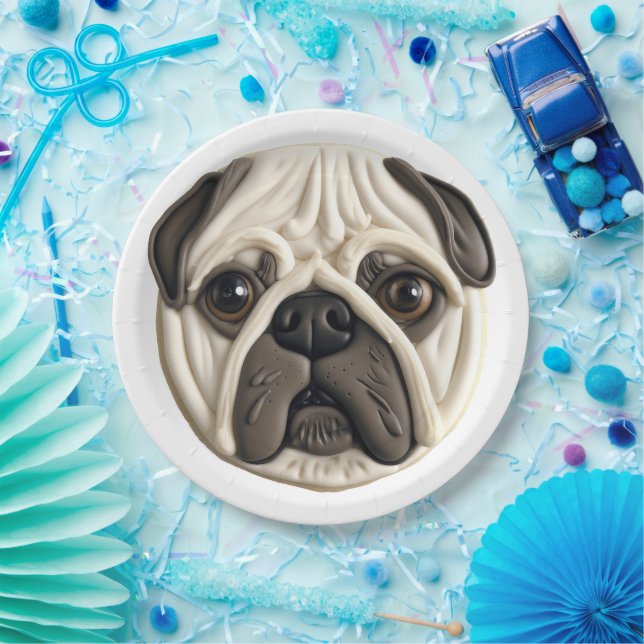 Plato De Papel Perro Pug 3D inspirado (Fiesta)