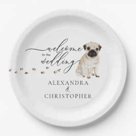 Plato De Papel Perro Pug Bienvenido al conjunto de boda
