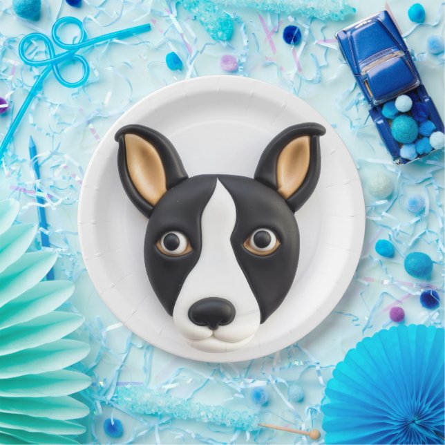 Plato De Papel Perro Rat Terrier Inspirado en 3D (Fiesta)
