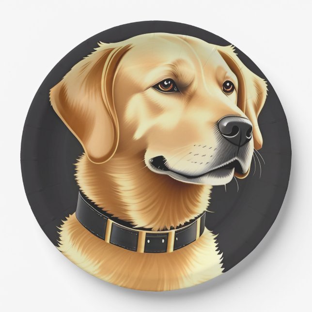 Plato De Papel Perro Retriever Dorado con Collar de Cuero (Anverso)
