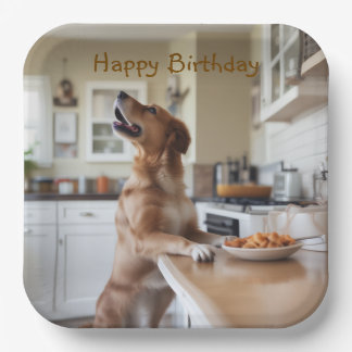 Plato De Papel Perro robando comida